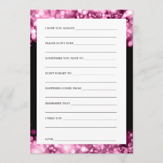 の結婚希望ピンクきらめくライト アドバイスカード (正面)