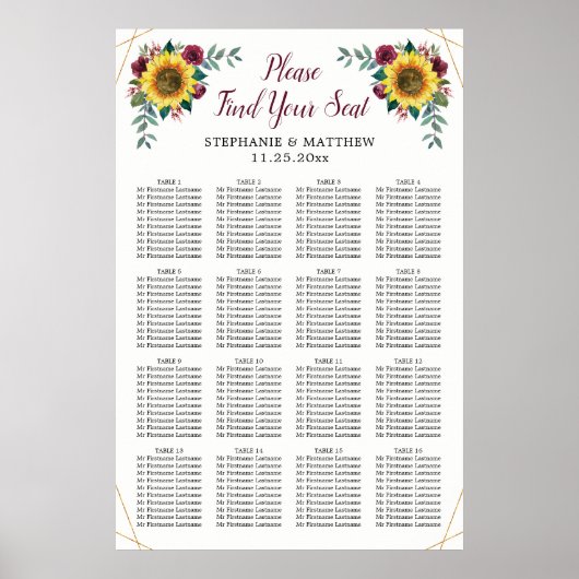の結婚座席図ひまわり幾何学模様 ポスター (正面)