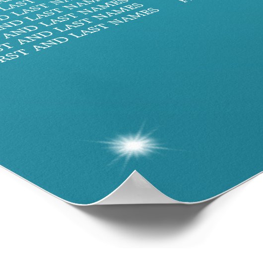 の結婚座席表の文字列きらめくターコイズ ポスター (角)