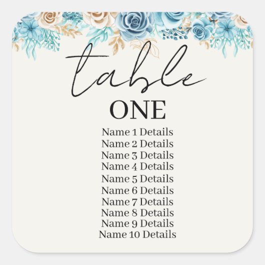 の結婚座席表の番号ゲスト名の追加 スクエアシール (正面)