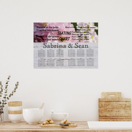 の結婚座席表の花が半分と半分に混じる ポスター (キッチン)