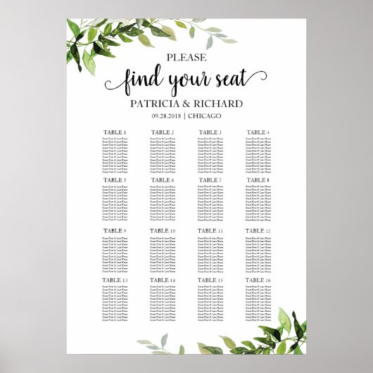 の結婚座席表は緑のエレガント兆し ポスター (正面)