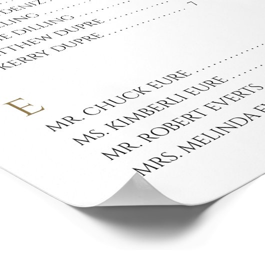 の結婚座席表アルファベット順金ゴールド計画 ポスター (角)