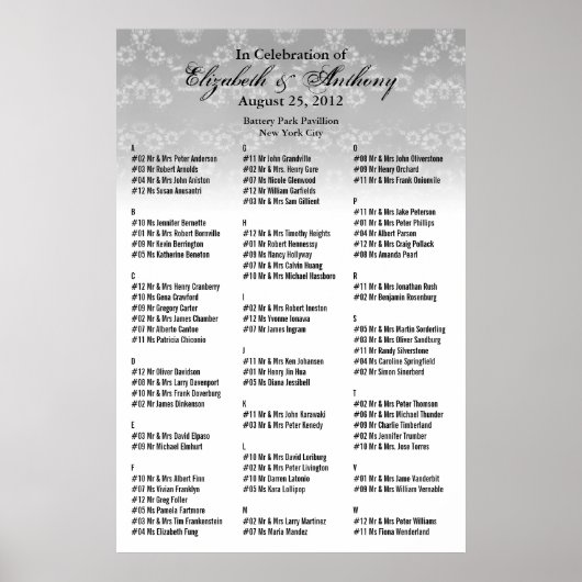 の結婚座席表ポスターホワイトフローラ ポスター (正面)