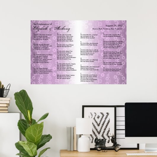の結婚座席表ポスター紫フローラ ポスター (ホームオフィス)