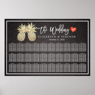 の結婚座席表金ゴールドモダンPineapple Coule ポスター