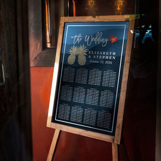 の結婚座席表金ゴールドモダンPineapple Coule ポスター