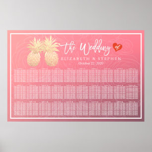 の結婚座席表金ゴールドモダンPineapple Coule ポスター
