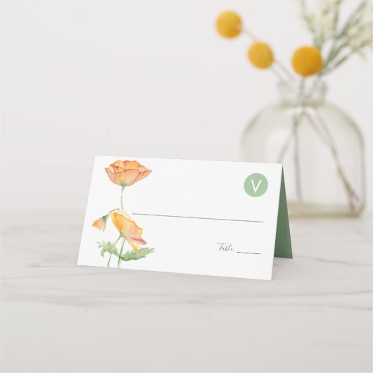 の結婚座席表食事の選択フローラ水の色 プレイスカード (正面)
