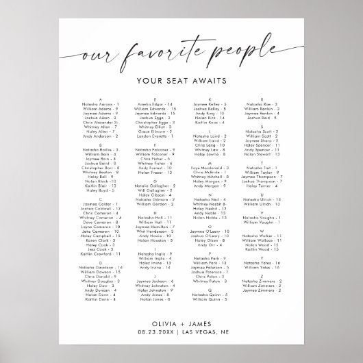 の結婚座席表、アルファベット順の座席表 ポスター (正面)