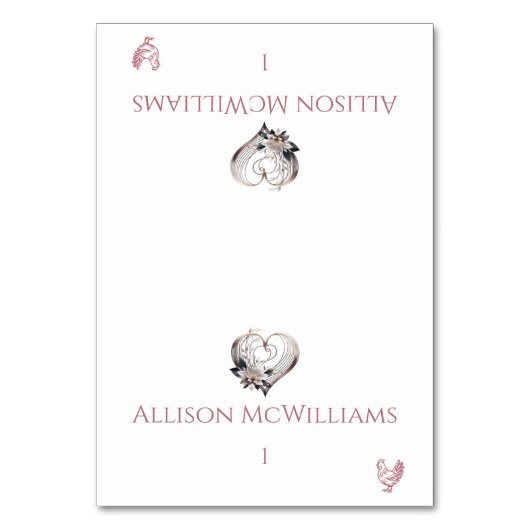 の結婚座席表 – チキンのアイコン – ピンクハート テーブルナンバー (正面)