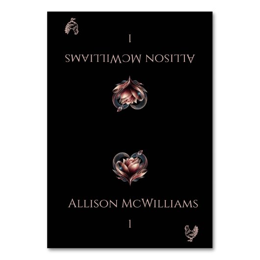 の結婚座席表 – チキンアイコン – ハート付きバラ テーブルナンバー (正面)