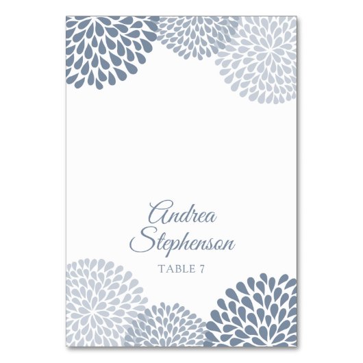 の結婚座席表(テントスタイル)フローラほこりっぽい青 テーブルナンバー (正面)