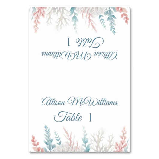 の結婚座席表 – パステルコーラルリーフ –  テーブルナンバー (正面)