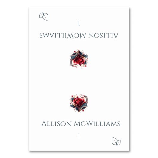 の結婚座席表-ベジタリアンアイコン – バラ テーブルナンバー (正面)