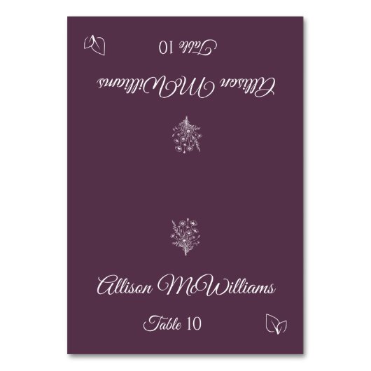 の結婚座席表 – ワイルドフラワーエレガンス – ベジタリアン- テーブルナンバー (正面)