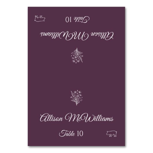 の結婚座席表 – ワイルドフラワーエレガンス – 豚肉アイコン –  テーブルナンバー (正面)