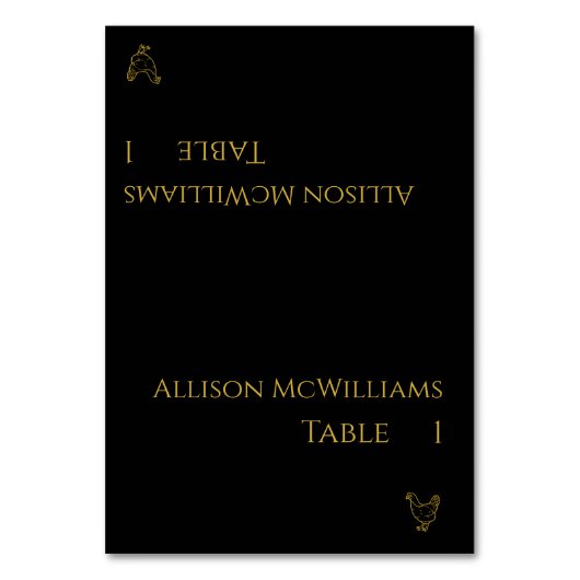 の結婚座席表 – 家きんのアイコン – 黒と金ゴールド テーブルナンバー (正面)