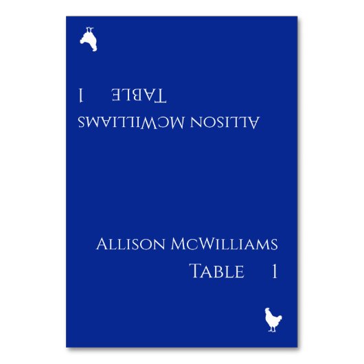 の結婚座席表 – 家禽のアイコン – 青と白 –  テーブルナンバー (正面)