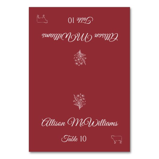 の結婚座席表 – 山花の優雅さ – 肉 –  テーブルナンバー (正面)