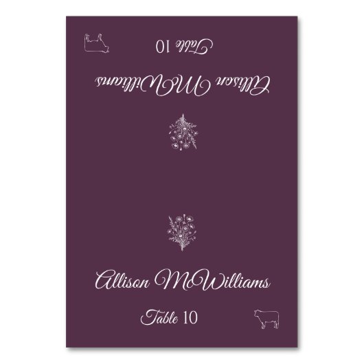 の結婚座席表 – 山花の優雅さ – 肉 –  テーブルナンバー (正面)