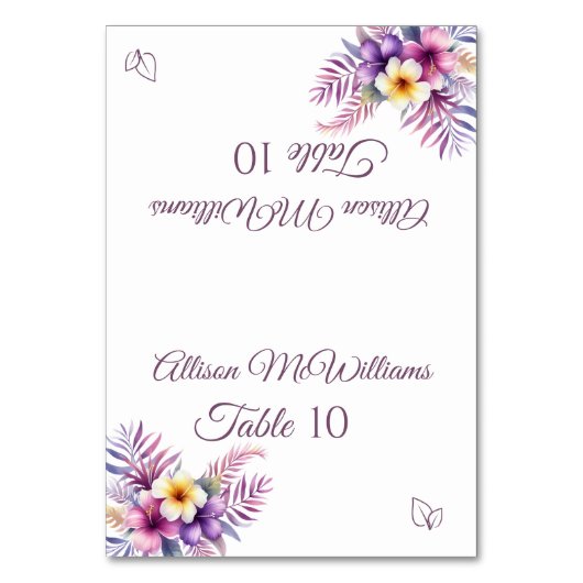 の結婚座席表 – 島ロマンスベジタリアン- テーブルナンバー (正面)