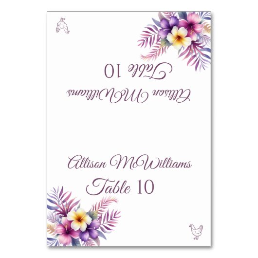 の結婚座席表 – 島ロマンス – 家禽 テーブルナンバー (正面)