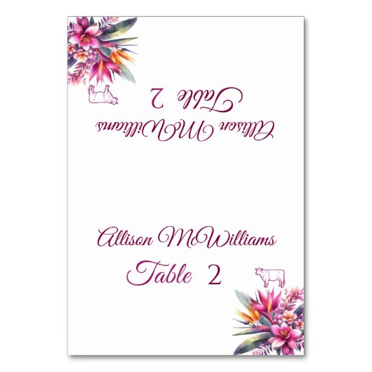 の結婚座席表 – 水の色の熱帯性水疱 – 肉 –  テーブルナンバー (正面)