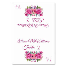 の結婚座席表 – 水色の花ブーケ – 肉 –  テーブルナンバー