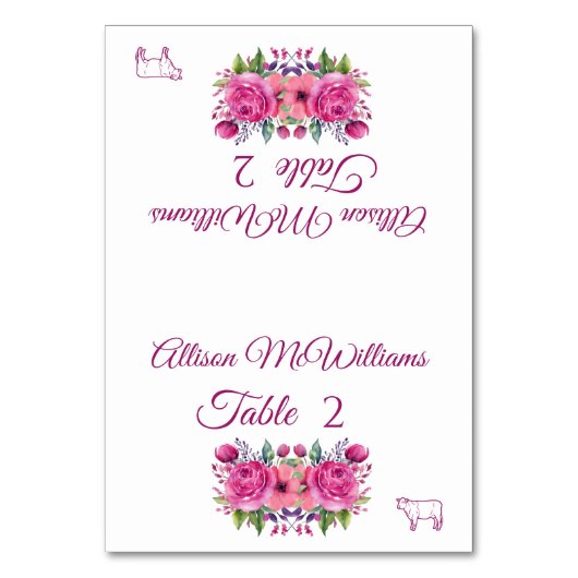 の結婚座席表 – 水色の花ブーケ – 肉 –  テーブルナンバー (正面)