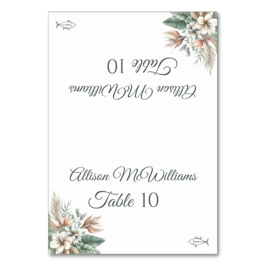 の結婚座席表 – 熱帯エレガンス – 魚のアイコン –  テーブルナンバー (正面)