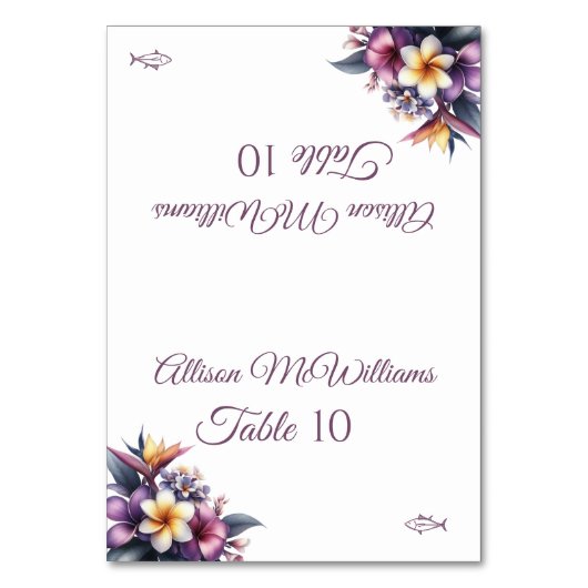 の結婚座席表 – 熱帯フローラ – 魚のアイコン –  テーブルナンバー (正面)