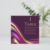 の結婚座席表 – 紫の明るい赤紫色と金ゴールド 招待状 (スタンド正面)
