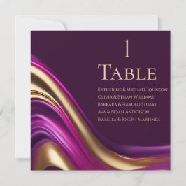 の結婚座席表 – 紫の明るい赤紫色と金ゴールド 招待状
