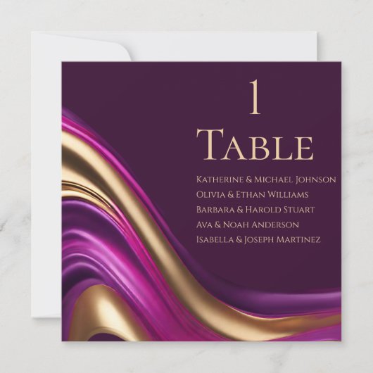 の結婚座席表 – 紫の明るい赤紫色と金ゴールド 招待状 (正面)