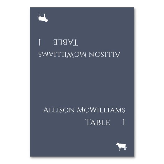 の結婚座席表 – 肉のアイコン – 青と白 テーブルナンバー (正面)