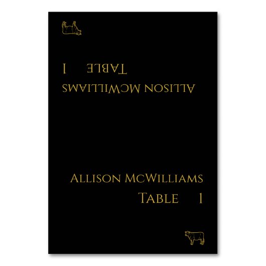 の結婚座席表 – 肉のアイコン – 黒と金ゴールド テーブルナンバー (正面)