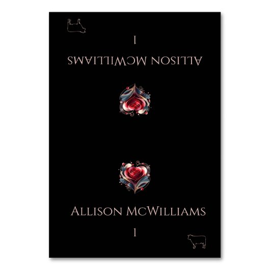 の結婚座席表 – 肉アイコン – ハート型バラ テーブルナンバー (正面)