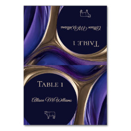 の結婚座席表 – 肉アイコン – 青い紫の金ゴールド- テーブルナンバー