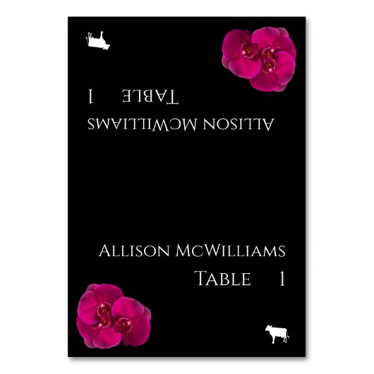 の結婚座席表 – 肉アイコン – 黒明るい赤紫色白 –  テーブルナンバー (正面)