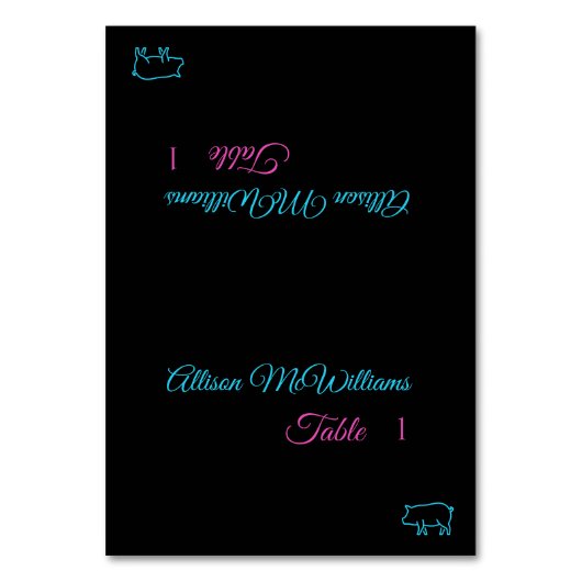 の結婚座席表 – 豚肉のアイコンブルーとピンク –  テーブルナンバー (正面)