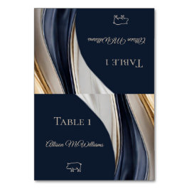 の結婚座席表 – 豚肉のアイコン – 青い白い金ゴールド- テーブルナンバー