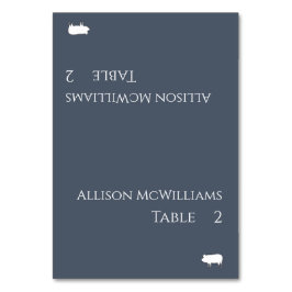 の結婚座席表 – 豚肉のアイコン – 青と白 テーブルナンバー