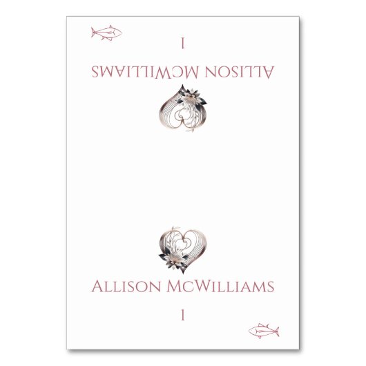 の結婚座席表 – 魚のアイコン – ピンクハート テーブルナンバー (正面)