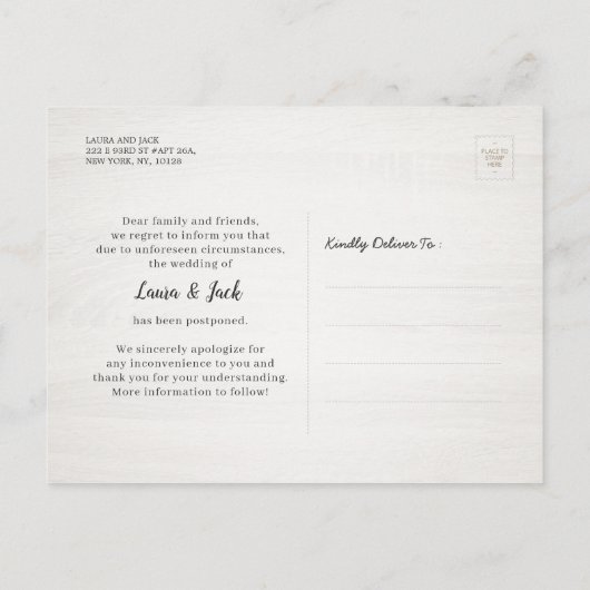 の結婚延期が延期されたアジサイ写真 案内ポストカード (裏面)