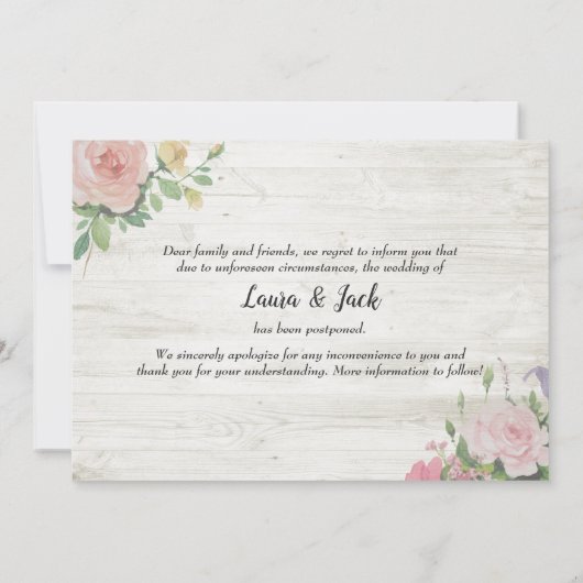の結婚延期された日付の変更Plot Twist Photo 案内状 (裏面)
