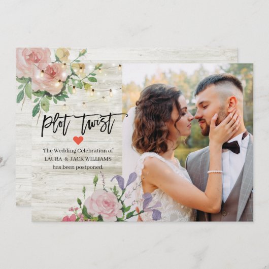 の結婚延期された日付の変更Plot Twist Photo 案内状 (正面/裏面)