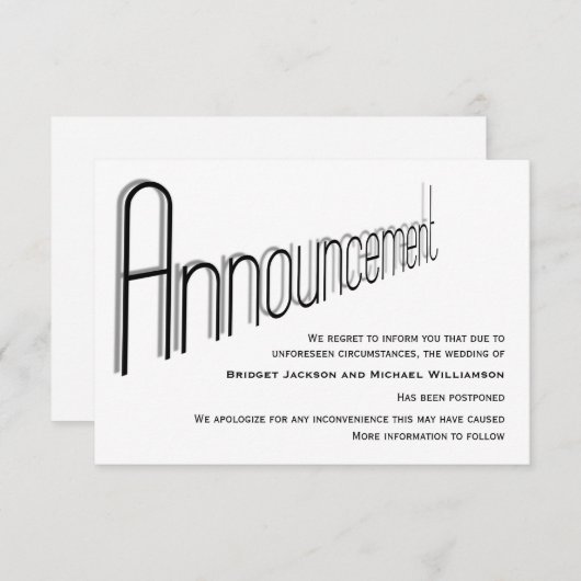 の結婚延期された通知 セーブザデート (正面/裏面)