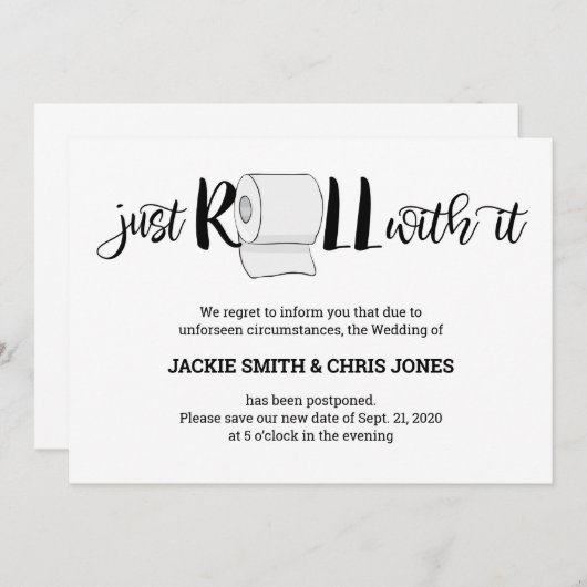 の結婚延期のお知らせ – 転がのみ 招待状 (正面/裏面)