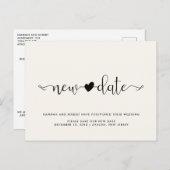 の結婚延期の新しい日付とハートライトクリーム 案内ポストカード (正面/裏面)